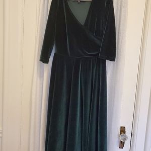 Green velvet wrap top dress